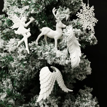 Beyaz Melek Noel Asılı Kolye Geyik Kanatları Tüy Kar Taneleri Noel Ağacı Süsleme DIY El Sanatları Yeni Yıl Partisi Ev Dekorasyon