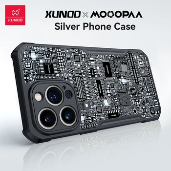 Xundd X Moopaa İçin iPhone13 Pro Max Durumda Gelecek El Yapımı Kaplama Devre Darbeye Dayanıklı case Arka iPhone12 Pro Max Durumda Gümüş