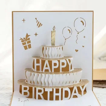 3d Doğum Günü Pastası Pop-Up Tebrik Kartları Mutlu doğum günü kartı Kız Çocuklar için Eşi Koca Kartpostallar Hediyeler Zarf ile