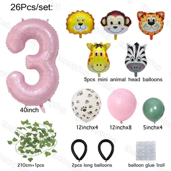 Orman Dekor Hayvan Doğum Günü Balonlar Aslan Kaplan Folyo Balonlar Pembe Safari Doğum Günü Partisi Süslemeleri Vahşi Bir Bebek Duş