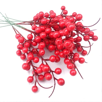 10 adet Kafaları Noel Meyve Kırmızı Dut Simülasyon Bitkiler Köpük DIY Zanaat Ev Dekorasyon Esnek Kış Sahte Meyveleri Demet