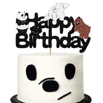 Ins kendi başına yap karton Kek Topper Mutlu Doğum Günü Panda Kutup Ayısı kahverengi Kek Topper Çocuklar İçin Doğum Günü Partisi Kek Süslemeleri