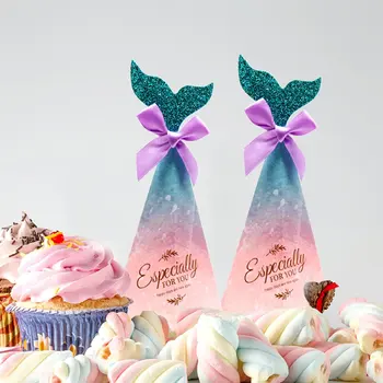 10 Adet Renkli Denizkızı Kuyruğu Şekli Şeker Kutusu Mermaid hediye keseleri Küçük Denizkızı Parti Malzemeleri Çocuk Yaz Doğum Günü Partisi Dekorasyon