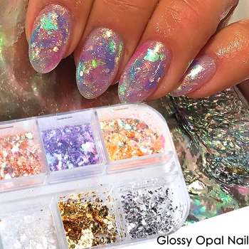 Opal Gevreği Tırnak Pul Holografik Mermaid Glitter Toz Madeni Pul Alüminyum Folyo Nail Art Pigment Manikür Süslemeleri TROBW