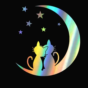 Güzel Kişilik, İki Romantik Kediler İzlerken Yıldız Ay Vücut Çıkartmalar Dış Araba Ürünleri Araç Malzemeleri PVC
