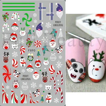 Noel Tırnak Çıkartmalar Penguen Noel Baba Geyik Ağacı Geyik Ayılar Karikatür Kaydırıcılar Beyaz Kar Taneleri Çıkartmaları Nail Art Süslemeleri 0