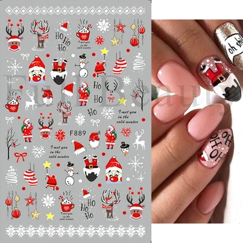 Noel Tırnak Çıkartmalar Penguen Noel Baba Geyik Ağacı Geyik Ayılar Karikatür Kaydırıcılar Beyaz Kar Taneleri Çıkartmaları Nail Art Süslemeleri 5