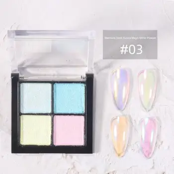 4 Renk Katı Aurora tırnak tozu Pırıltılı Ayna Glitter Krom Pigment Ovmak Toz Jel Oje Manikür Tırnak sanat dekoru 0