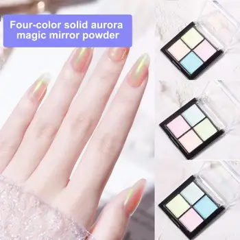 4 Renk Katı Aurora tırnak tozu Pırıltılı Ayna Glitter Krom Pigment Ovmak Toz Jel Oje Manikür Tırnak sanat dekoru 4