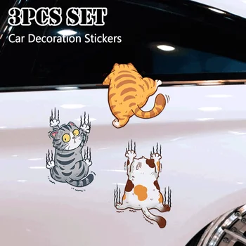 3 adet Set Kore Tarzı Pet Kedi Araba Sticker Tırmanma Kediler Hayvan Styling Etiketler Araba Vücut Dekorasyon Aksesuarları Yaratıcı Çıkartmaları