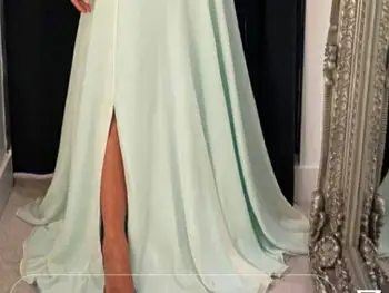 Verngo Nane Yeşil Şifon Boncuk Gelinlik Modelleri V Boyun Uzun Kollu Kat Uzunluk Kadınlar Akşam elbise