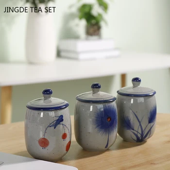 1 adet Retro Mavi ve Beyaz Porselen Çay Fincanı Seramik kapaklı çay bardağı Butik El-boyalı Kişisel Tek Fincan Çin çay seti