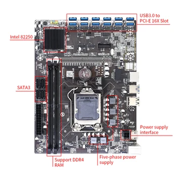 TISHRIC B250C BTC Madencilik Anakart 12 Port USB 3.0 PCIE 16X USB 3.0 Grafik Kartı Yuvası LGA1151 Destekler DDR4 DIMM RAM 5