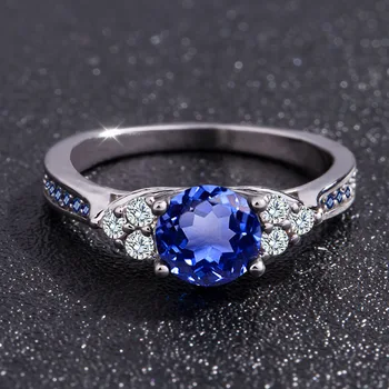 Sıcak Satış Trendy Bayanlar Shining Mavi Zirkon Parmak Yüzük Anel Düğün Nişan Yüzüğü İçin Kadın/ erkek Tarzı Bague Femme Size6-10