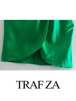TRAF ZA Kolsuz Halter Lace Up Hollow Pileli Tank Top + Katı Yeşil Pantolon Mizaç Günlük Banliyö Geniş Bacak pantolon seti 2