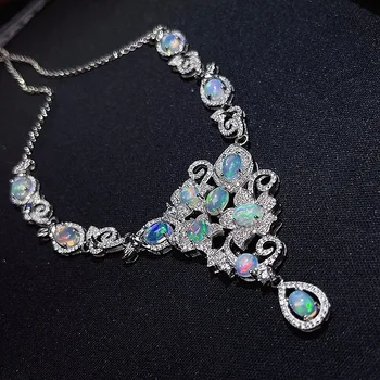 MeiBaPJ Lüks Doğal Opal/Topaz Moda Kolye Kolye 925 Saf Gümüş Renkli Taş Güzel düğün takısı Kadınlar için