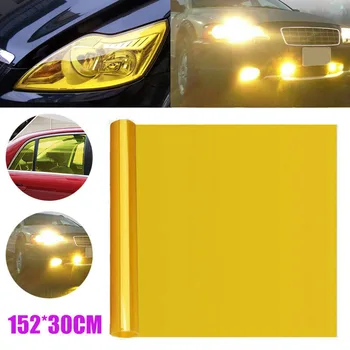 1 adet Araba Far Kuyruk Lambası Sis İşık Tonu şerit etiket Yüksek Kalite 152x30cm Vinil Sarı Kamyon Suv ışıkları Renkli Film Çıkartmalar