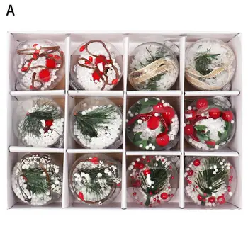 Mini 12 adet / kutu Noel Partisi Dekorasyon Şeffaf Top Kolye Plastik Yılbaşı Ağacı Topu Yapay Bitkiler Parti Malzemeleri