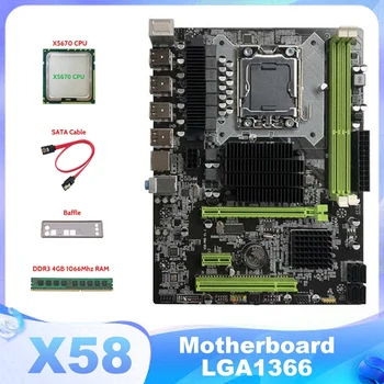 X58 Anakart LGA1366 bilgisayar anakartı Destekler DDR3 Sunucu Belleği İle X5670 CPU + DDR3 4GB 1066Mhz RAM + SATA Kablosu