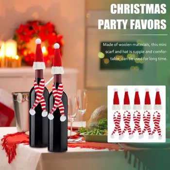 10 adet Mini Noel baba şapkaları Eşarp Noel şarap şişe kapağı DIY Zanaat Malzemeleri Minyatür Noel Süslemeleri Ev Dükkanı İçin 0