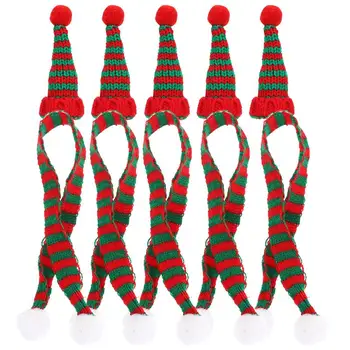 10 adet Mini Noel baba şapkaları Eşarp Noel şarap şişe kapağı DIY Zanaat Malzemeleri Minyatür Noel Süslemeleri Ev Dükkanı İçin 1