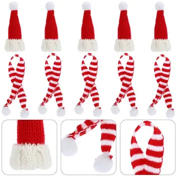 10 adet Mini Noel baba şapkaları Eşarp Noel şarap şişe kapağı DIY Zanaat Malzemeleri Minyatür Noel Süslemeleri Ev Dükkanı İçin 5
