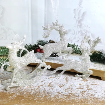 Noel Ağacı Asılı Kolye Glitter Küçük Noel Geyik Süslemeleri Noel Elk Mutlu yılbaşı dekoru Mutlu Yeni Yıl 2023 Beyaz Geyik 1