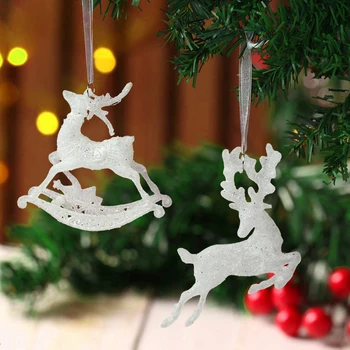 Noel Ağacı Asılı Kolye Glitter Küçük Noel Geyik Süslemeleri Noel Elk Mutlu yılbaşı dekoru Mutlu Yeni Yıl 2023 Beyaz Geyik 2