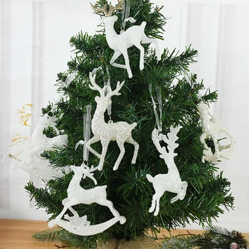 Noel Ağacı Asılı Kolye Glitter Küçük Noel Geyik Süslemeleri Noel Elk Mutlu yılbaşı dekoru Mutlu Yeni Yıl 2023 Beyaz Geyik 3