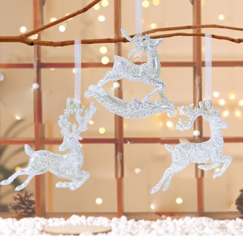Noel Ağacı Asılı Kolye Glitter Küçük Noel Geyik Süslemeleri Noel Elk Mutlu yılbaşı dekoru Mutlu Yeni Yıl 2023 Beyaz Geyik 5