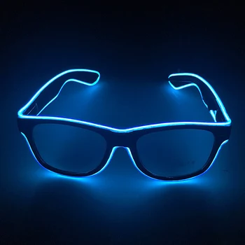 Led gözlük Neon parti yanıp sönen gözlük EL tel parlayan ışık güneş gözlüğü yenilik hediye Glow güneş gözlüğü parlak ışık dize