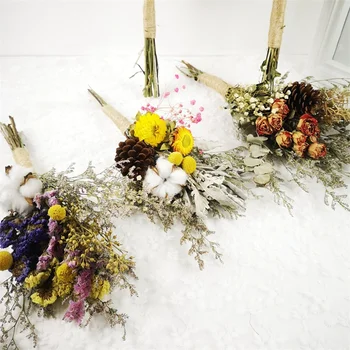 Doğal Kuru Çiçek Bitki Parti Düğün Aranjmanı Çiçek Pamuk Bulrush Tavşan Kuyruğu Çim Karışımı Buket Oturma Odası Ev Deco