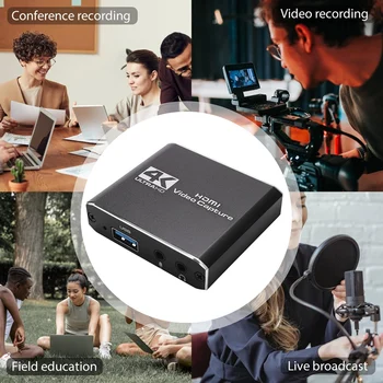 Ses Video Yakalama Kartı Mikrofon ile 4K HDMI Loop-Out, 1080P 60Fps Video Kaydedici Anahtarı / PS5 / Bir / PC / Video 4