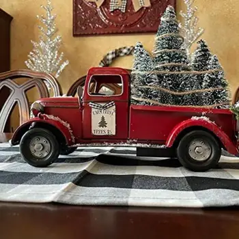 Noel kamyon Noel ağacı ve ışık Vintage kırmızı kamyon araba modeli reçine masa Centerpieces noel süs büyük hediyeler
