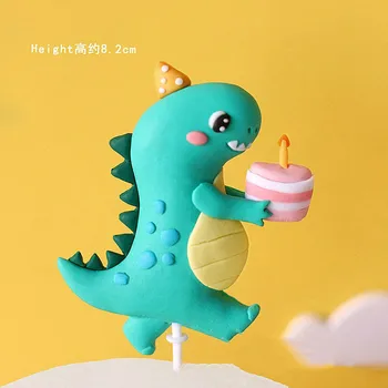 Dinozor Doğum Günü Pastası Dekorları Yumuşak Tutkal Sürme Ejderha Bebek Doğum Günü Pastası Topper Çocuklar Orman Dino Doğum Günü Partisi Malzemeleri İyilik 2