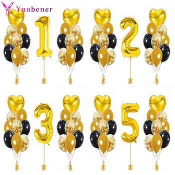 21 adet Altın Siyah Numarası Kalp Folyo Lateks Balonlar Mutlu Doğum Günü Partisi Süslemeleri Çocuklar Erkek Kız 1 2 3 4 5 6 7 8 9 Yaşındaki 1st