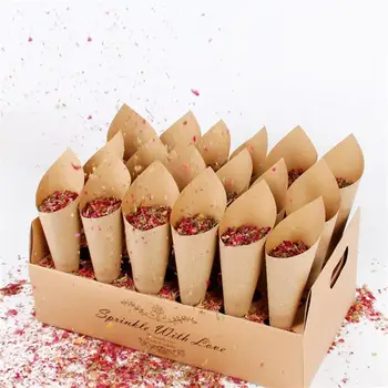 30 adet Kraft Düğün Kağıtları Konfeti Koni Çerçeve Ezilmiş 30 Delikli Kağıt Tüp Dağınık Gül Yaprakları Parti Masaüstü Dekorasyon