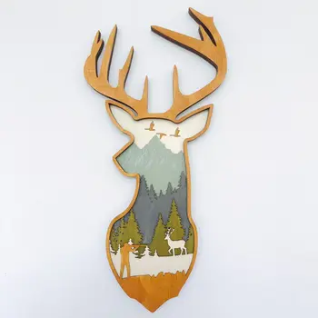 Noel Ahşap Geyik Elk Başkanı Duvar Dekor Geyik Oturma Odası Noel Elk Woodland Dağ Dekor Kabin Odası Duvar Ev Dekor