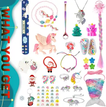 Unicorn Advent Takvimi Kız için 2022 Noel, 24 Gün Yenilik Hediyeler, Unicorn Aksesuarları, bozuk para cüzdanı, Fırça, Takı, Saç Cl