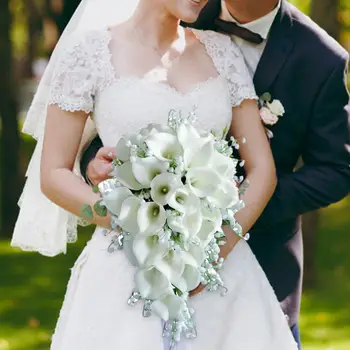 Romantik Düğün Gelin El Buketi Calla Buket El Yapımı yapay çiçekler Düğün Töreni için Kilise Parti Gelin Duş