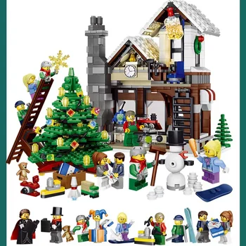 Şehir Yaratıcı Kış Köy Oyuncak Dükkanı 10249 Arkadaşlar Yapı Taşları Ev Noel Baba Mağaza Tuğla Çocuklar noel hediyesi Oyuncaklar 1