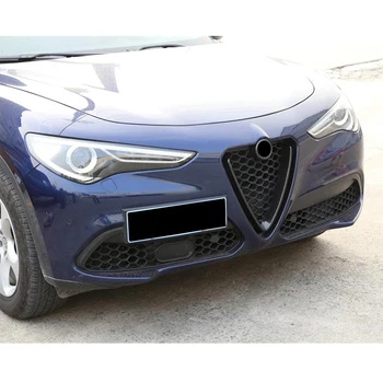 Araba Kafa Izgaraları V krom çerçeve Alfa Romeo Stelvio İçin Karbon Fiber Araba Ön İzgara Trim Dekorasyon Kapak