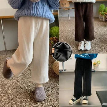 Kızlar Pantolon Sonbahar Kış Kalın Sıcak Geniş Bacak Pantolon 2-7 Yıl Çocuk Giysileri Moda Koreli çocuk Gevşek günlük pantolon