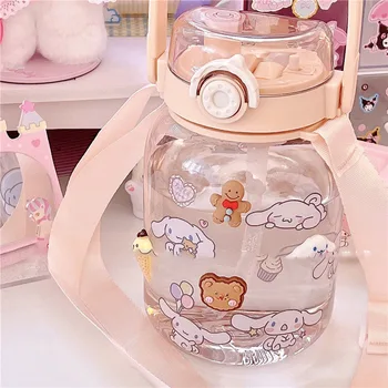 Kawaii Kuromi Benim Melody Cinnamoroll 1100Ml Saman İçme Bardağı Yaz Anime Sanrioed Sevimli Su bardağı Sapanlar ile Çift Modelleri