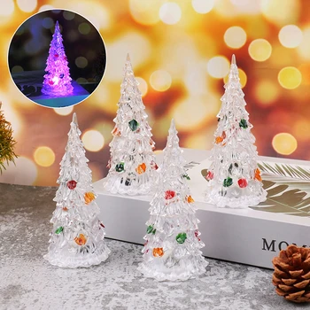 1 adet Mini Noel ağacı led ışık süs Dollhouse Noel ağacı renkli ışık bebek evi dekor