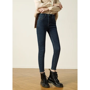 Vimly kadın Denim Jean Moda Yüksek Bel Katı Sıska kalem pantolon Rahat Kadın Ayak Bileği uzunlukta Pantolon F5652