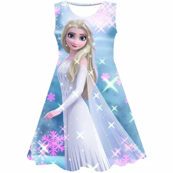 Dondurulmuş Anna Prenses Elbiseler Kar Kraliçesi fantezi kızlar Anna Elsa 3D Kostüm Doğum Günü Partisi Cosplay Giyim Vestido Disney Prenses