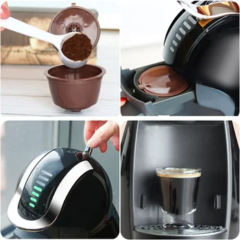 Yeniden kullanılabilir Kahve kapsül filtre Bardak Nescafe Dolce Gusto Doldurulabilir Kapaklar Kaşık Kahve Süzgeç Çay Sepeti Mutfak Aksesuarı