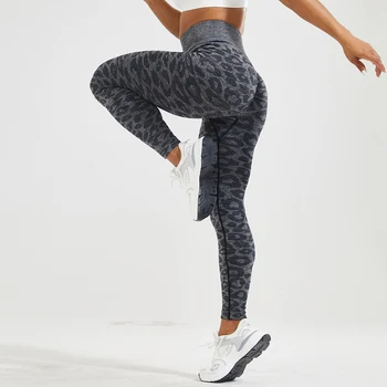 Leopar Tayt Spor Kadın Pantolon Yeni Yüksek Bel Dikişsiz Sıkı Koşu Spor Koşu Pantolon Spor Egzersiz Yoga Pantolon
