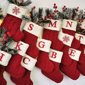 Noel Çorap Kırmızı Kar Tanesi Alfabe Harfler Merry Christmas Süslemeleri Ev İçin 2022 Xmas Navidad Natal Hediyeler Yeni Yıl 2023